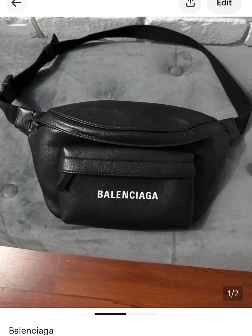 Balenciaga Black Leather Belt Bag with Front Pocket